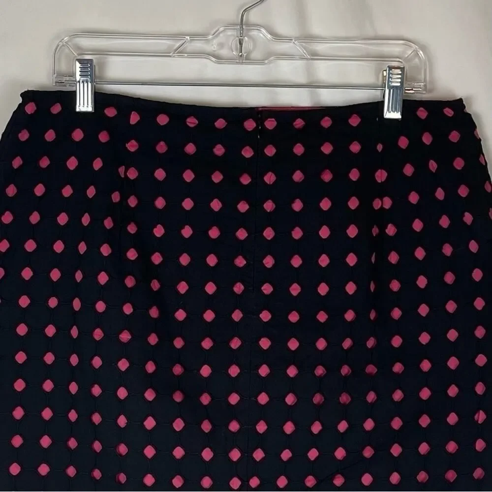 Tribal Black Pink Polka Dot Pure Cotton Skirt NWOT Size 12 Academia